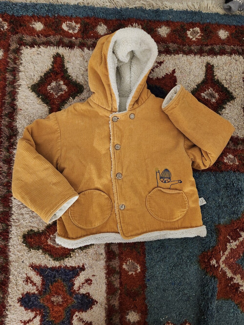 Kids Hooded Corduroy Jacket in Mustard Yellow/orange